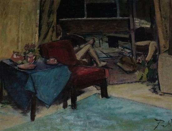 Oil on panel - interior scene